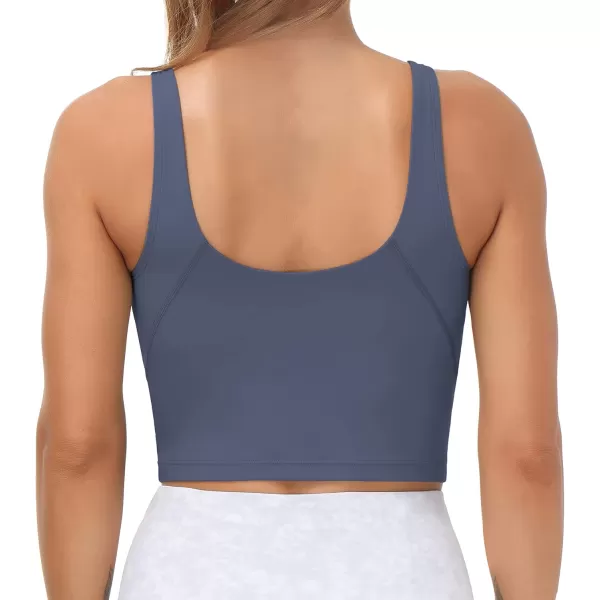 THE GYM PEOPLE Womens Sports Bra Longline Wirefree Padded with Medium SupportInk Blue