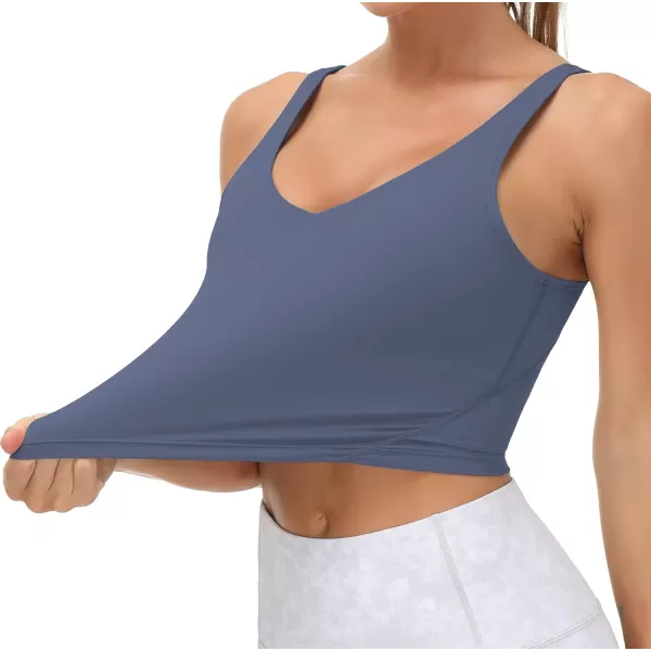 THE GYM PEOPLE Womens Sports Bra Longline Wirefree Padded with Medium SupportInk Blue