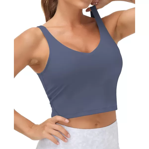 THE GYM PEOPLE Womens Sports Bra Longline Wirefree Padded with Medium SupportInk Blue