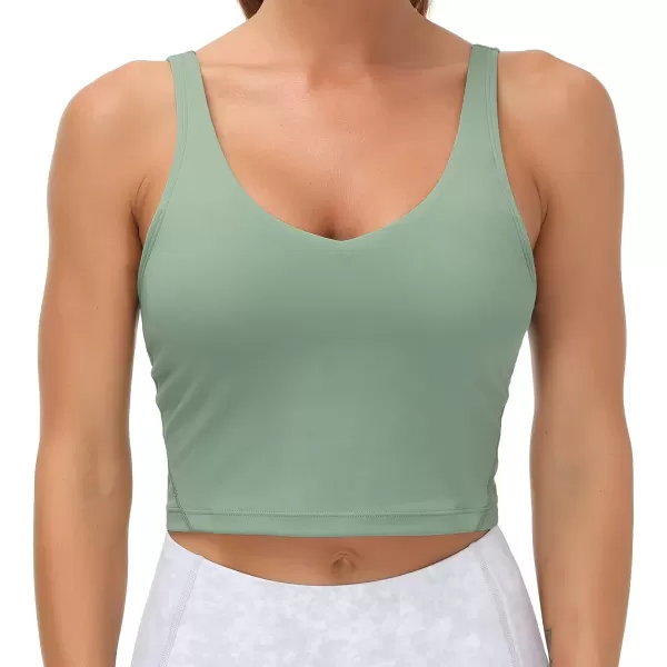 THE GYM PEOPLE Womens Sports Bra Longline Wirefree Padded with Medium SupportJasmine Green