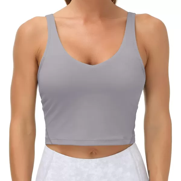 THE GYM PEOPLE Womens Sports Bra Longline Wirefree Padded with Medium SupportLavender Grey
