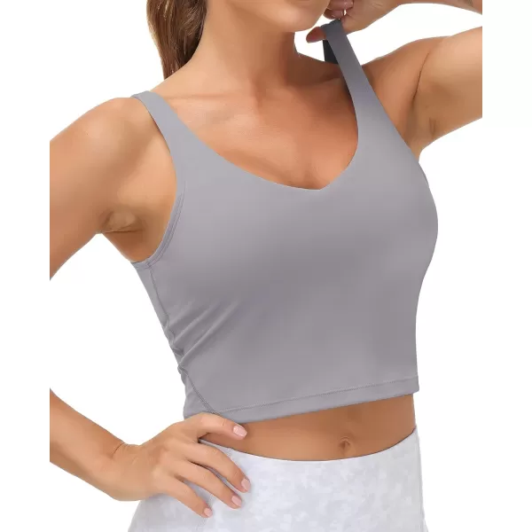 THE GYM PEOPLE Womens Sports Bra Longline Wirefree Padded with Medium SupportLavender Grey