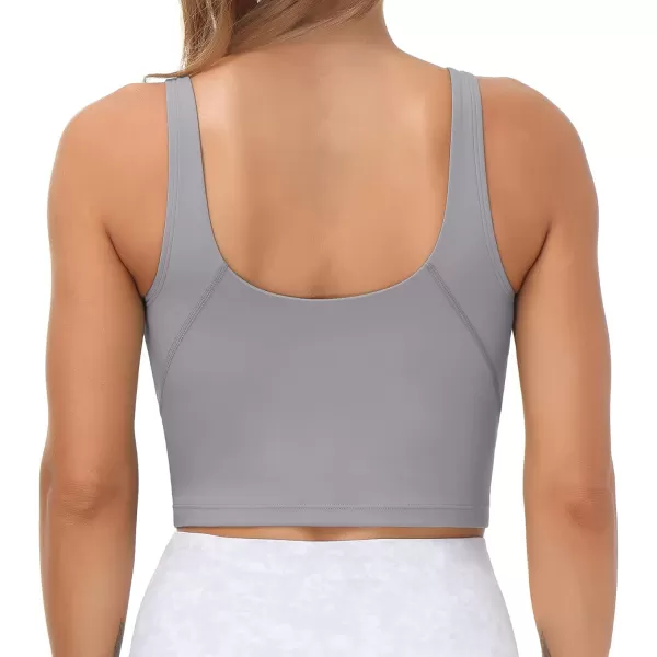 THE GYM PEOPLE Womens Sports Bra Longline Wirefree Padded with Medium SupportLavender Grey
