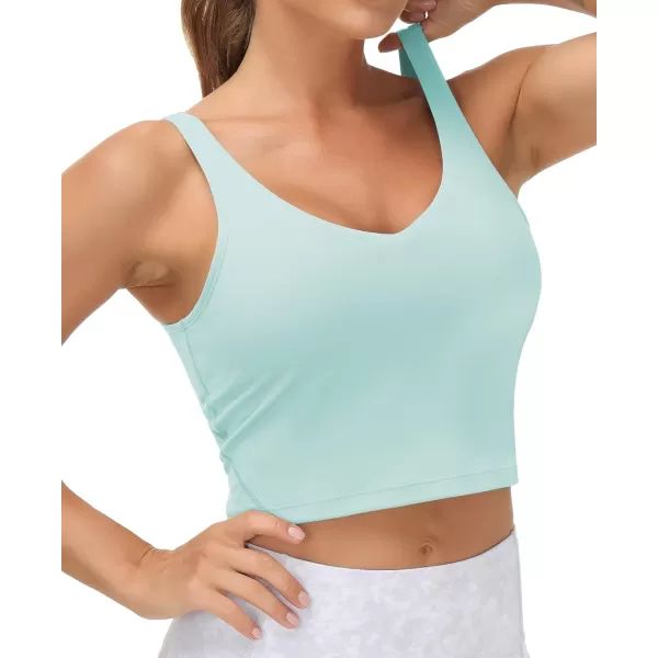 THE GYM PEOPLE Womens Sports Bra Longline Wirefree Padded with Medium SupportLight Blue