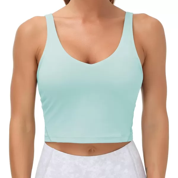 THE GYM PEOPLE Womens Sports Bra Longline Wirefree Padded with Medium SupportLight Blue