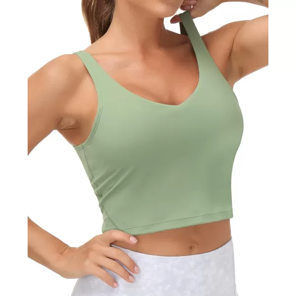 THE GYM PEOPLE Womens Sports Bra Longline Wirefree Padded with Medium SupportLight Green