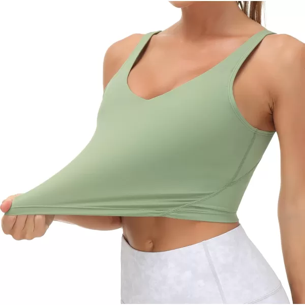 THE GYM PEOPLE Womens Sports Bra Longline Wirefree Padded with Medium SupportLight Green
