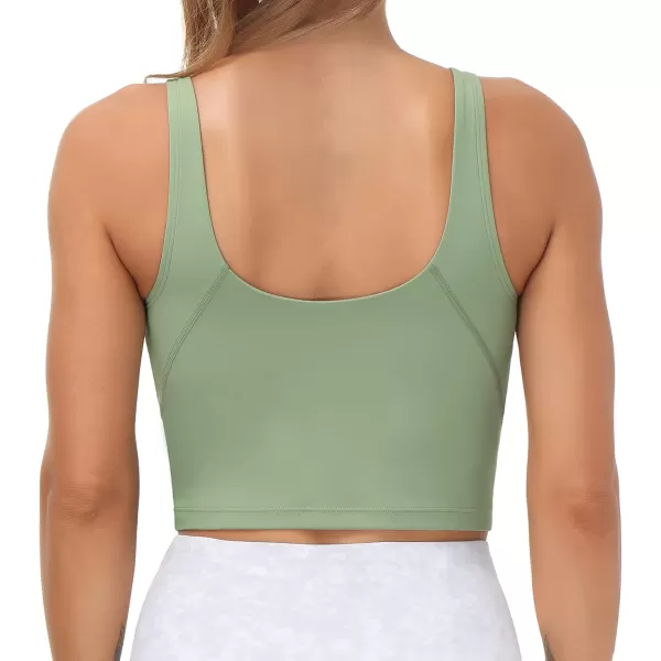 THE GYM PEOPLE Womens Sports Bra Longline Wirefree Padded with Medium SupportLight Green