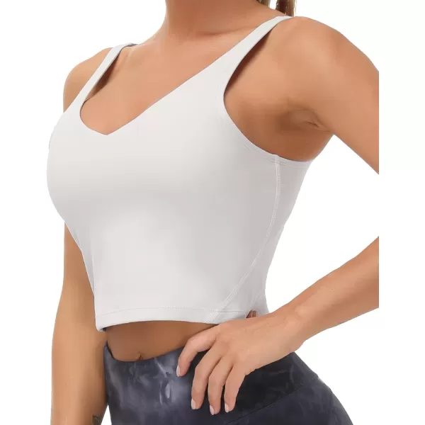 THE GYM PEOPLE Womens Sports Bra Longline Wirefree Padded with Medium SupportLight Grey