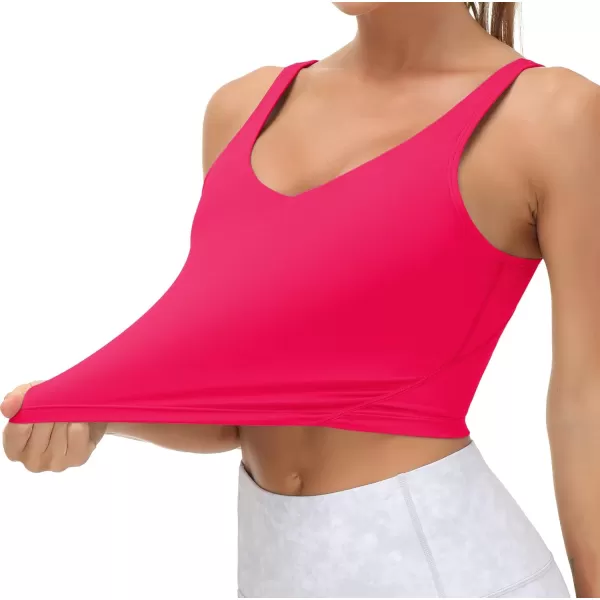 THE GYM PEOPLE Womens Sports Bra Longline Wirefree Padded with Medium SupportMagenta