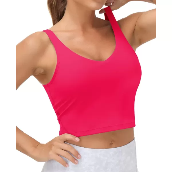 THE GYM PEOPLE Womens Sports Bra Longline Wirefree Padded with Medium SupportMagenta
