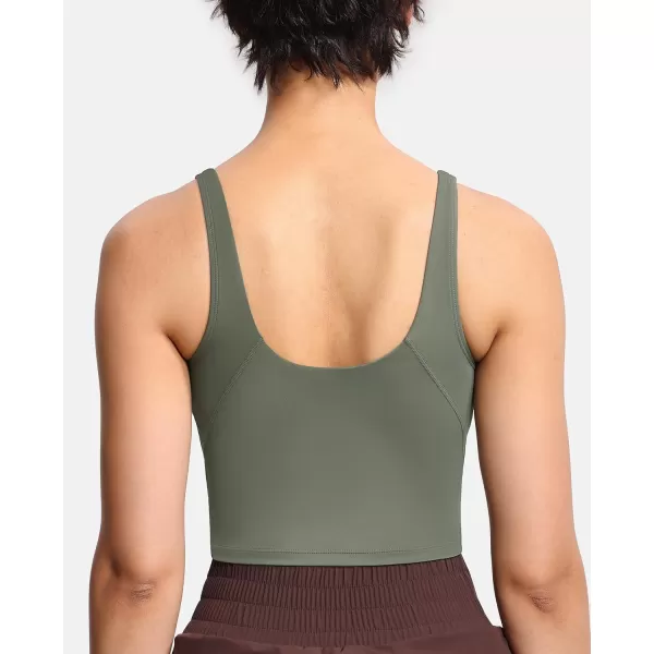 THE GYM PEOPLE Womens Sports Bra Longline Wirefree Padded with Medium SupportOlive Green