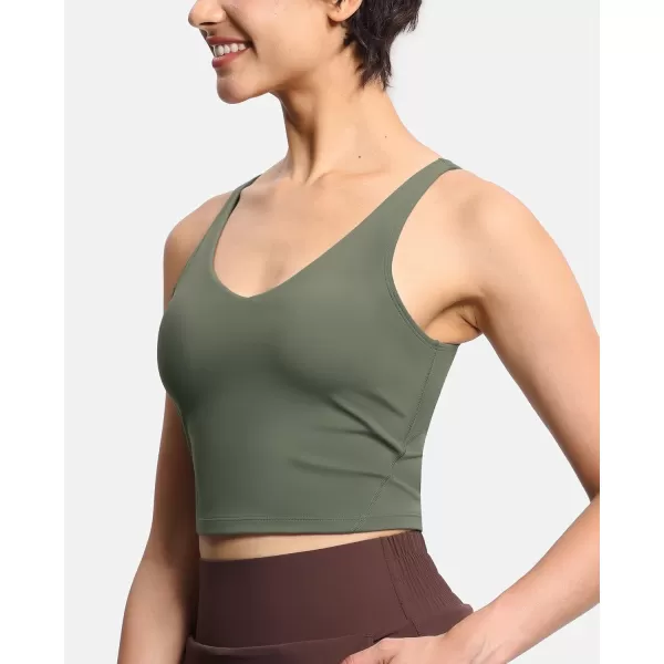 THE GYM PEOPLE Womens Sports Bra Longline Wirefree Padded with Medium SupportOlive Green