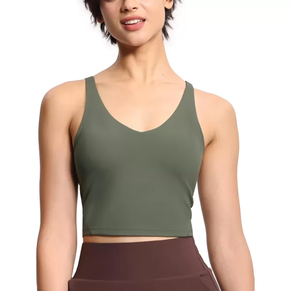 THE GYM PEOPLE Womens Sports Bra Longline Wirefree Padded with Medium SupportOlive Green