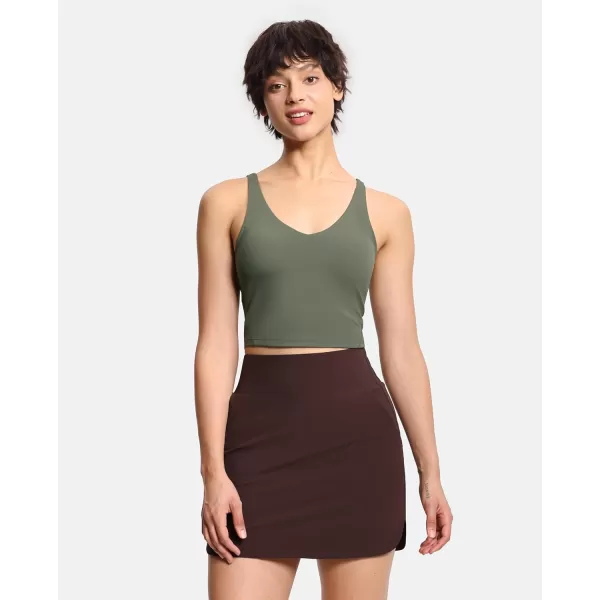 THE GYM PEOPLE Womens Sports Bra Longline Wirefree Padded with Medium SupportOlive Green