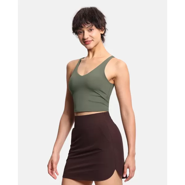 THE GYM PEOPLE Womens Sports Bra Longline Wirefree Padded with Medium SupportOlive Green