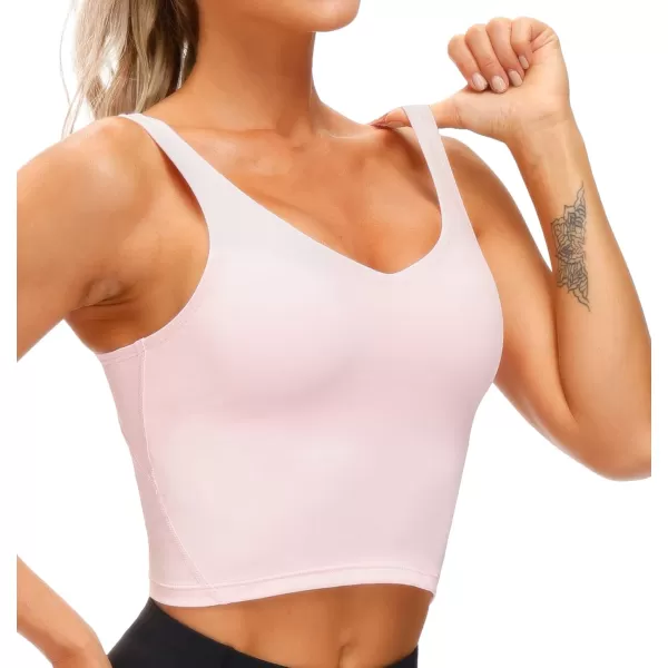 THE GYM PEOPLE Womens Sports Bra Longline Wirefree Padded with Medium SupportPink
