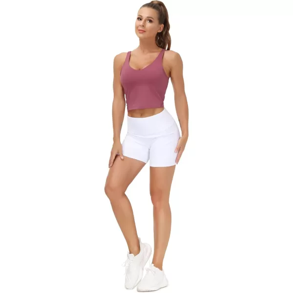 THE GYM PEOPLE Womens Sports Bra Longline Wirefree Padded with Medium SupportRose Red