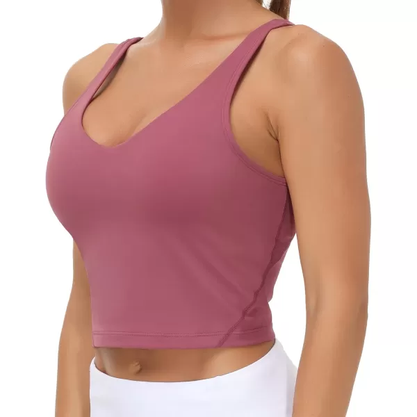 THE GYM PEOPLE Womens Sports Bra Longline Wirefree Padded with Medium SupportRose Red