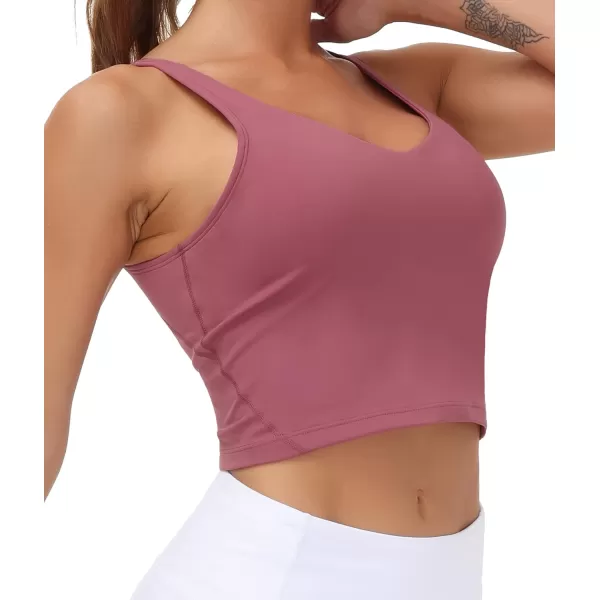 THE GYM PEOPLE Womens Sports Bra Longline Wirefree Padded with Medium SupportRose Red