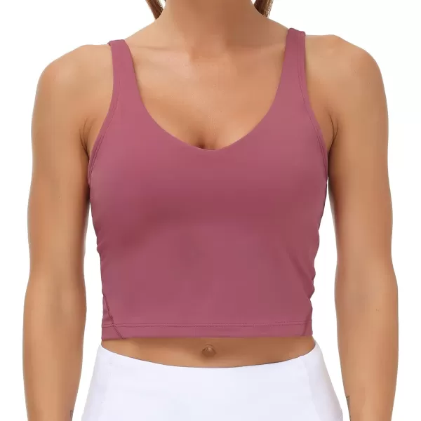 THE GYM PEOPLE Womens Sports Bra Longline Wirefree Padded with Medium SupportRose Red