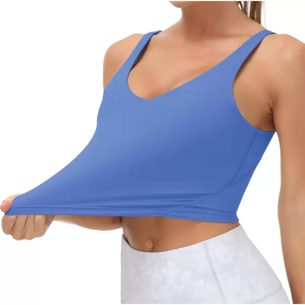 THE GYM PEOPLE Womens Sports Bra Longline Wirefree Padded with Medium SupportSea Blue