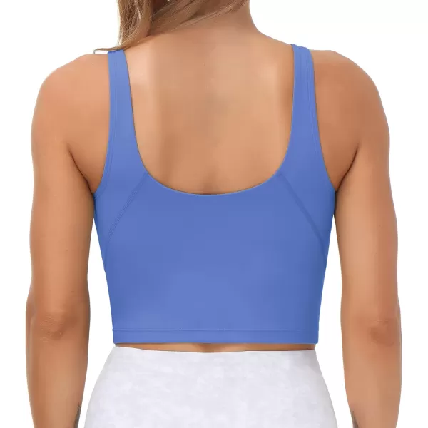 THE GYM PEOPLE Womens Sports Bra Longline Wirefree Padded with Medium SupportSea Blue