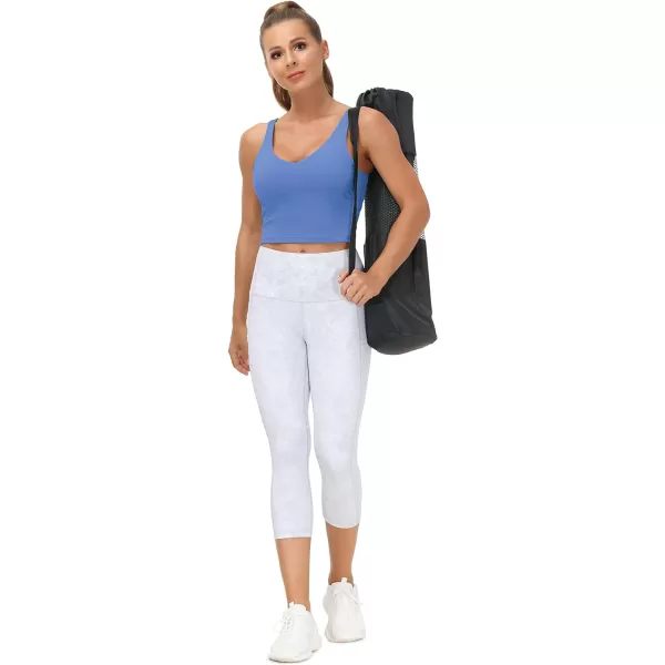 THE GYM PEOPLE Womens Sports Bra Longline Wirefree Padded with Medium SupportSea Blue