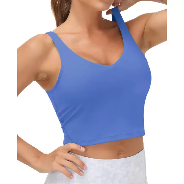 THE GYM PEOPLE Womens Sports Bra Longline Wirefree Padded with Medium SupportSea Blue