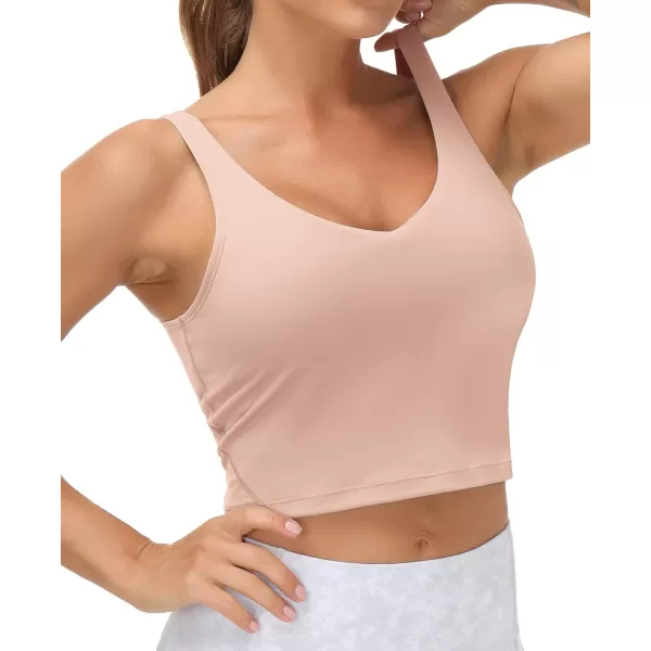 THE GYM PEOPLE Womens Sports Bra Longline Wirefree Padded with Medium SupportSoft Pink