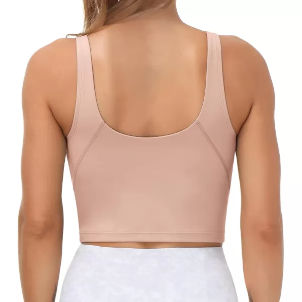 THE GYM PEOPLE Womens Sports Bra Longline Wirefree Padded with Medium SupportSoft Pink
