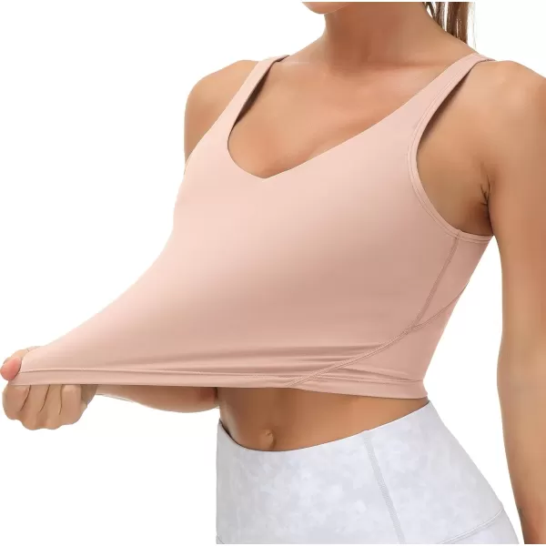 THE GYM PEOPLE Womens Sports Bra Longline Wirefree Padded with Medium SupportSoft Pink
