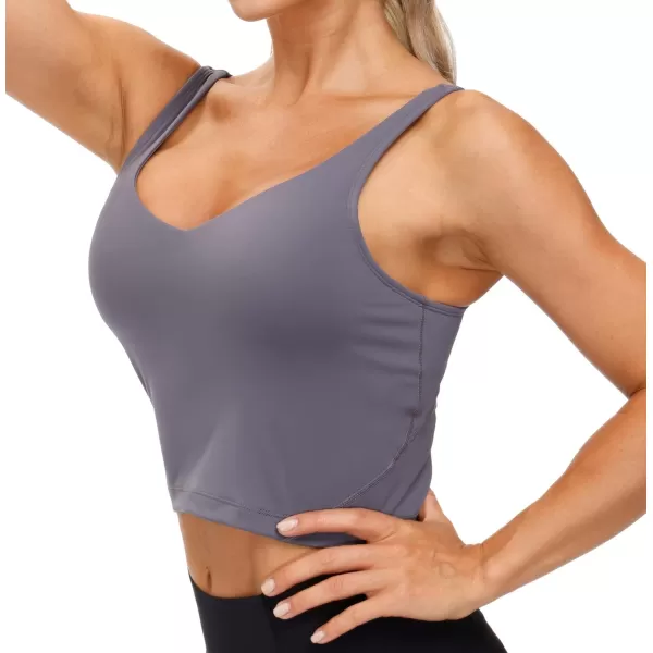 THE GYM PEOPLE Womens Sports Bra Longline Wirefree Padded with Medium SupportVintage Purple