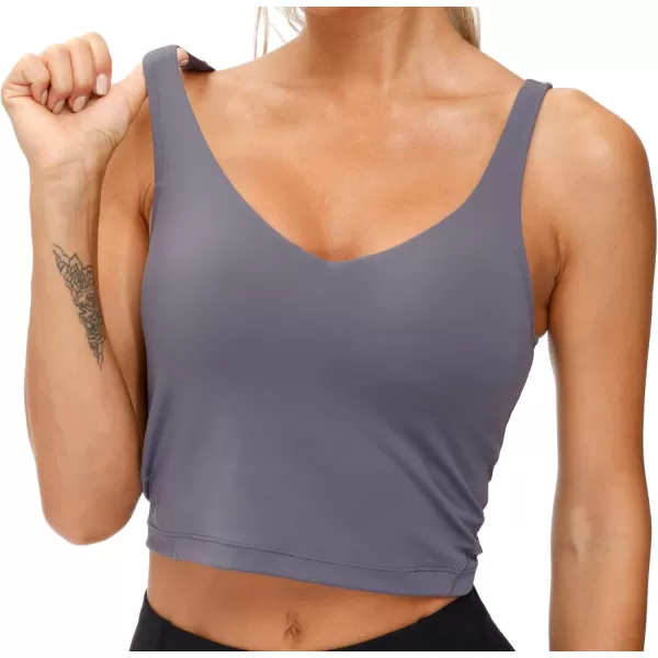 THE GYM PEOPLE Womens Sports Bra Longline Wirefree Padded with Medium SupportVintage Purple