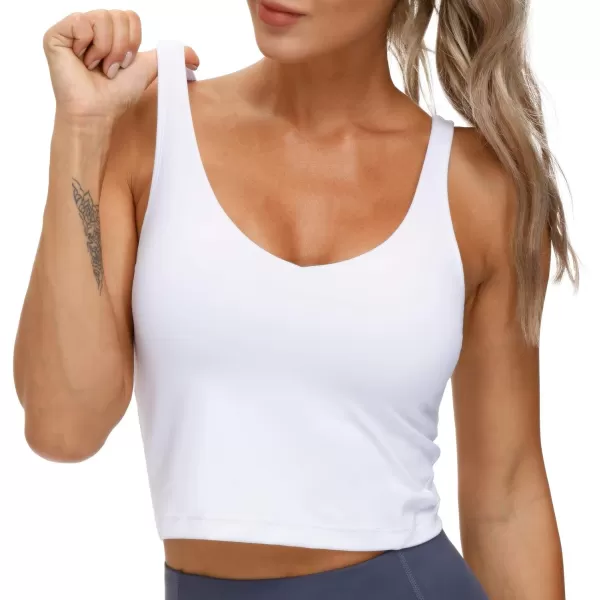THE GYM PEOPLE Womens Sports Bra Longline Wirefree Padded with Medium SupportWhite