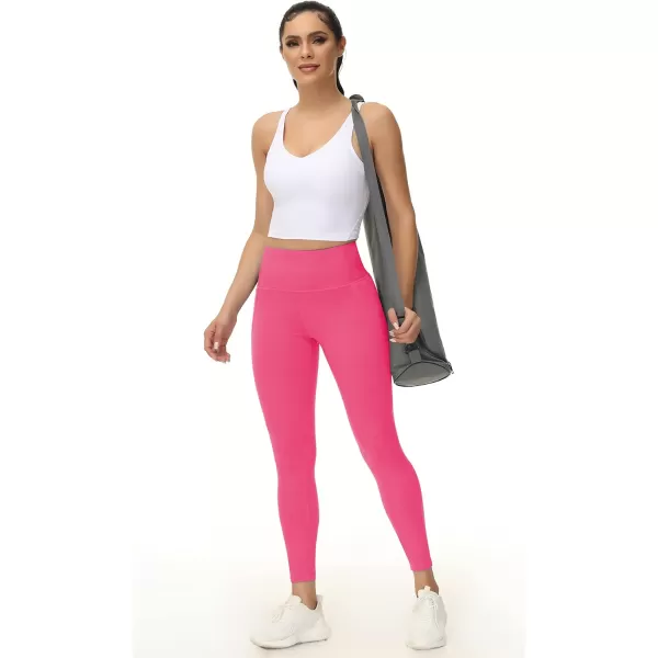 THE GYM PEOPLE Womens Yoga Pants High Waist with Pocket Tummy ControlBright Pink