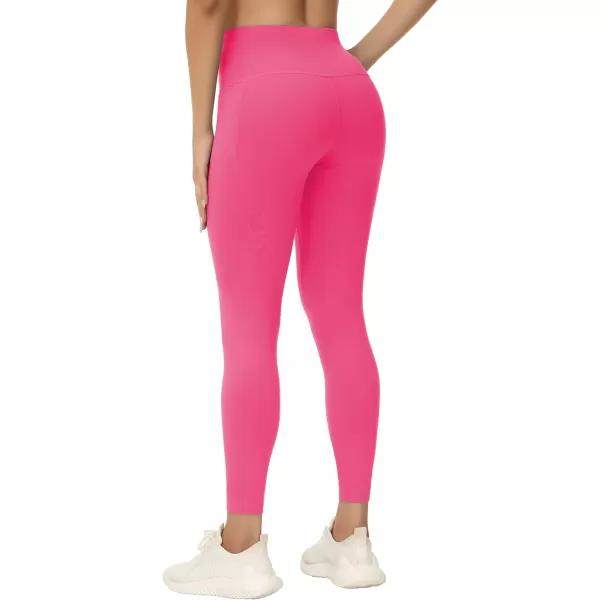 THE GYM PEOPLE Womens Yoga Pants High Waist with Pocket Tummy ControlBright Pink