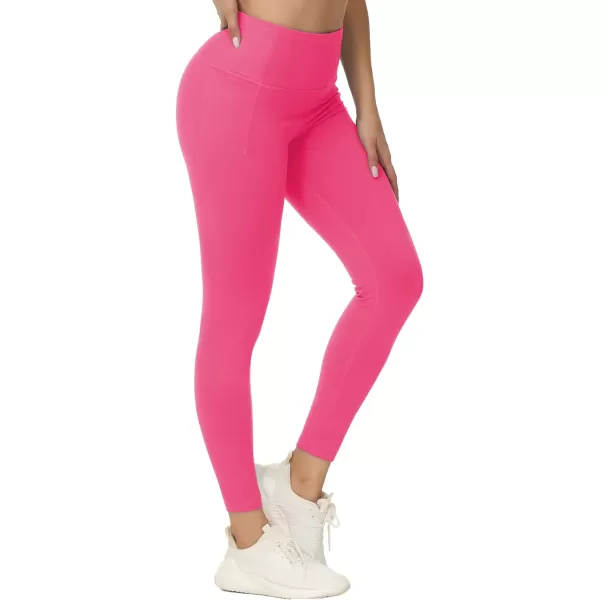 THE GYM PEOPLE Womens Yoga Pants High Waist with Pocket Tummy ControlBright Pink