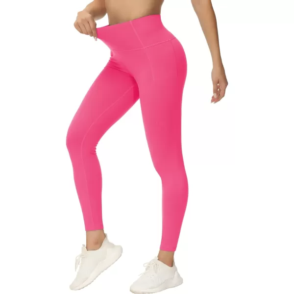 THE GYM PEOPLE Womens Yoga Pants High Waist with Pocket Tummy ControlBright Pink