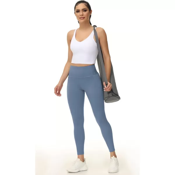 THE GYM PEOPLE Womens Yoga Pants High Waist with Pocket Tummy ControlGrey Blue