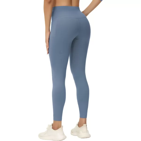 THE GYM PEOPLE Womens Yoga Pants High Waist with Pocket Tummy ControlGrey Blue
