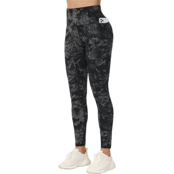 THE GYM PEOPLE Womens Yoga Pants High Waist with Pocket Tummy ControlGrey Marble