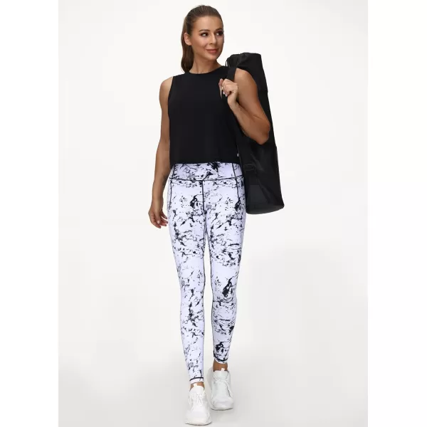 THE GYM PEOPLE Womens Yoga Pants High Waist with Pocket Tummy ControlMarble