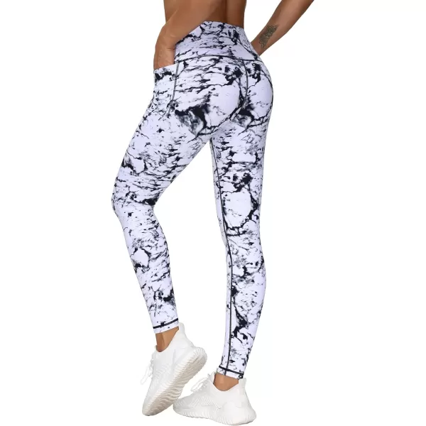 THE GYM PEOPLE Womens Yoga Pants High Waist with Pocket Tummy ControlMarble