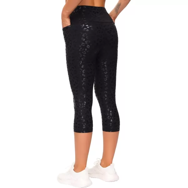 THE GYM PEOPLE Womens Yoga Pants High Waist with Pocket Tummy ControlScapris Black Leopard