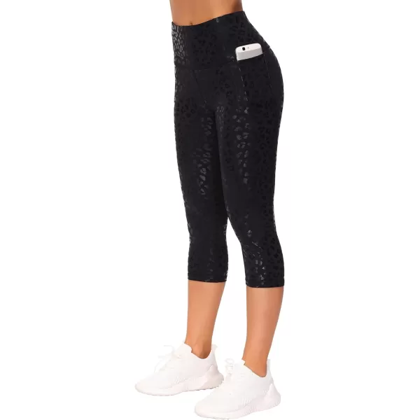 THE GYM PEOPLE Womens Yoga Pants High Waist with Pocket Tummy ControlScapris Black Leopard