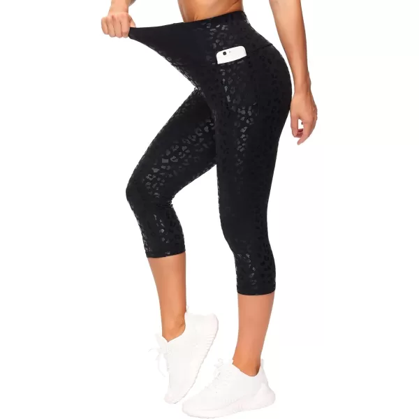 THE GYM PEOPLE Womens Yoga Pants High Waist with Pocket Tummy ControlScapris Black Leopard