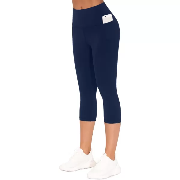 THE GYM PEOPLE Womens Yoga Pants High Waist with Pocket Tummy ControlScapris Navy Blue