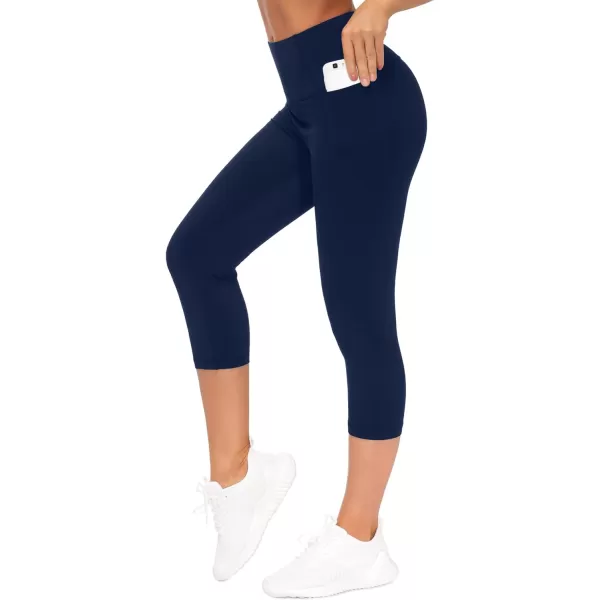 THE GYM PEOPLE Womens Yoga Pants High Waist with Pocket Tummy ControlScapris Navy Blue