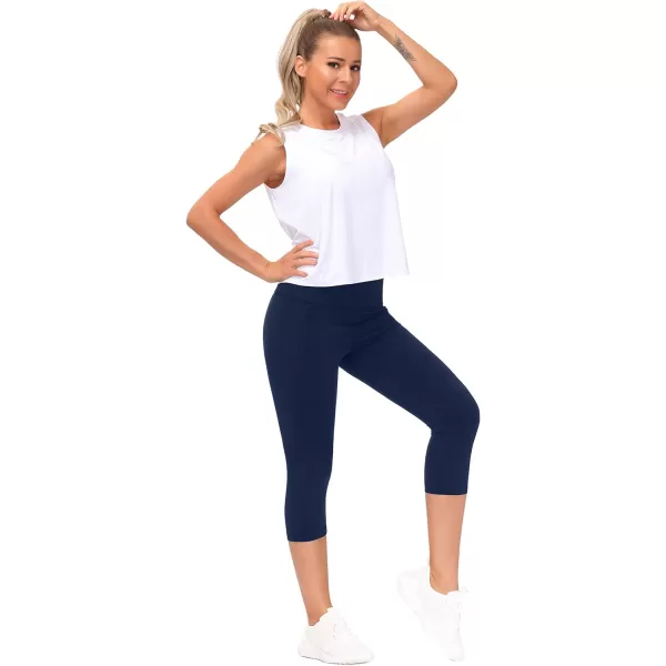 THE GYM PEOPLE Womens Yoga Pants High Waist with Pocket Tummy ControlScapris Navy Blue